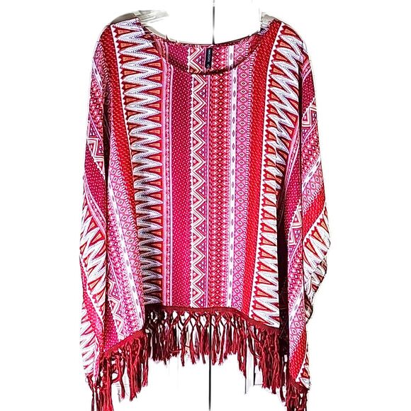 Poncho By Massini Orange Burgandy Size Medium - Picture 1 of 5